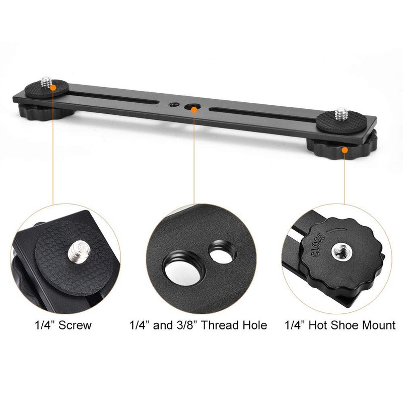 UTEBIT 8 inch Flash Bracket, Dual Camera Mount Extension Bar with 1/4 Screw Hot Shoe, Straight Flash Bracket Tripod Mount for DSLR Camera LED Light Studio Video Microphone, 2Packs - Image 2